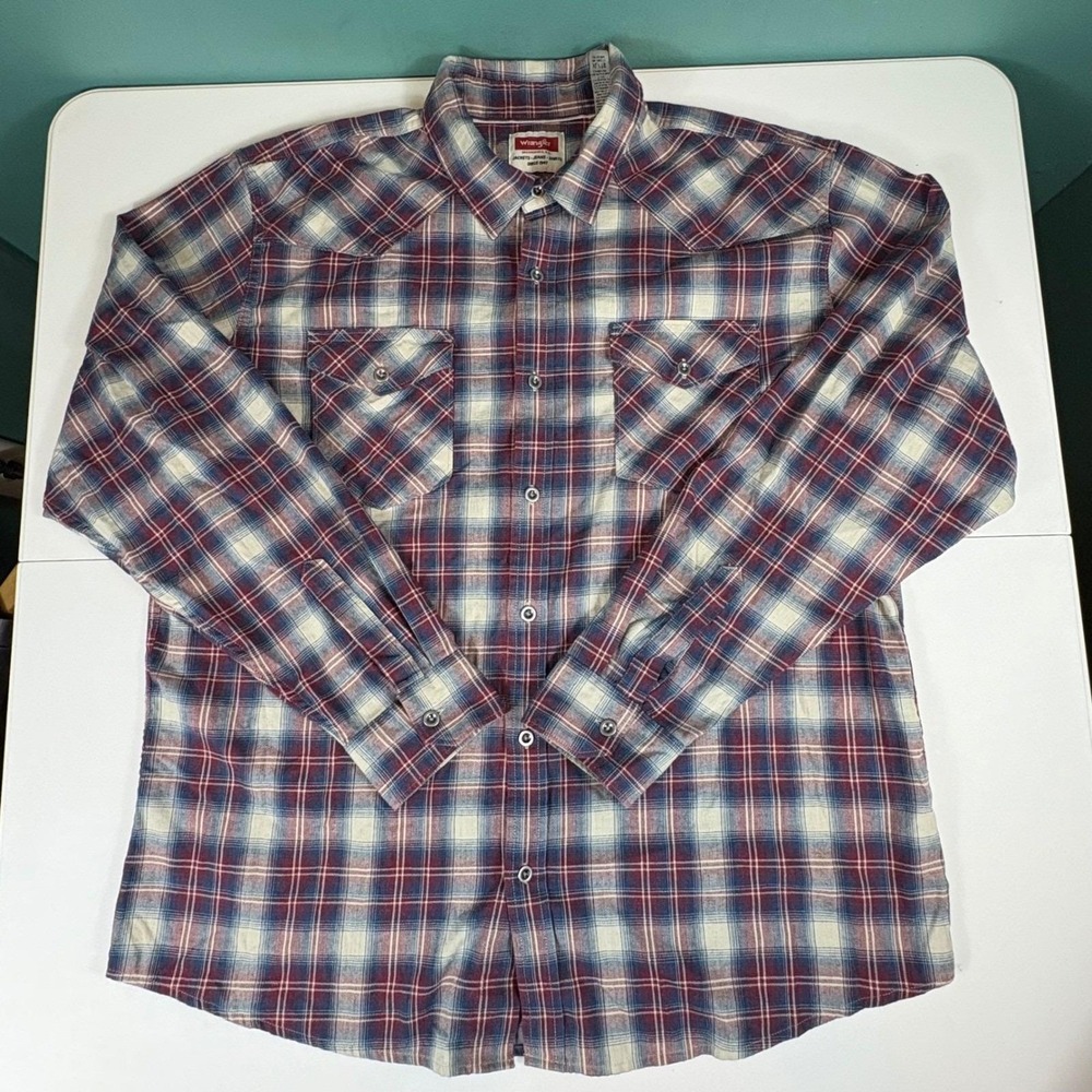 Wrangler Western Pearl Snap Shirt‎ Mens XL Plaid Cowboy Y2K